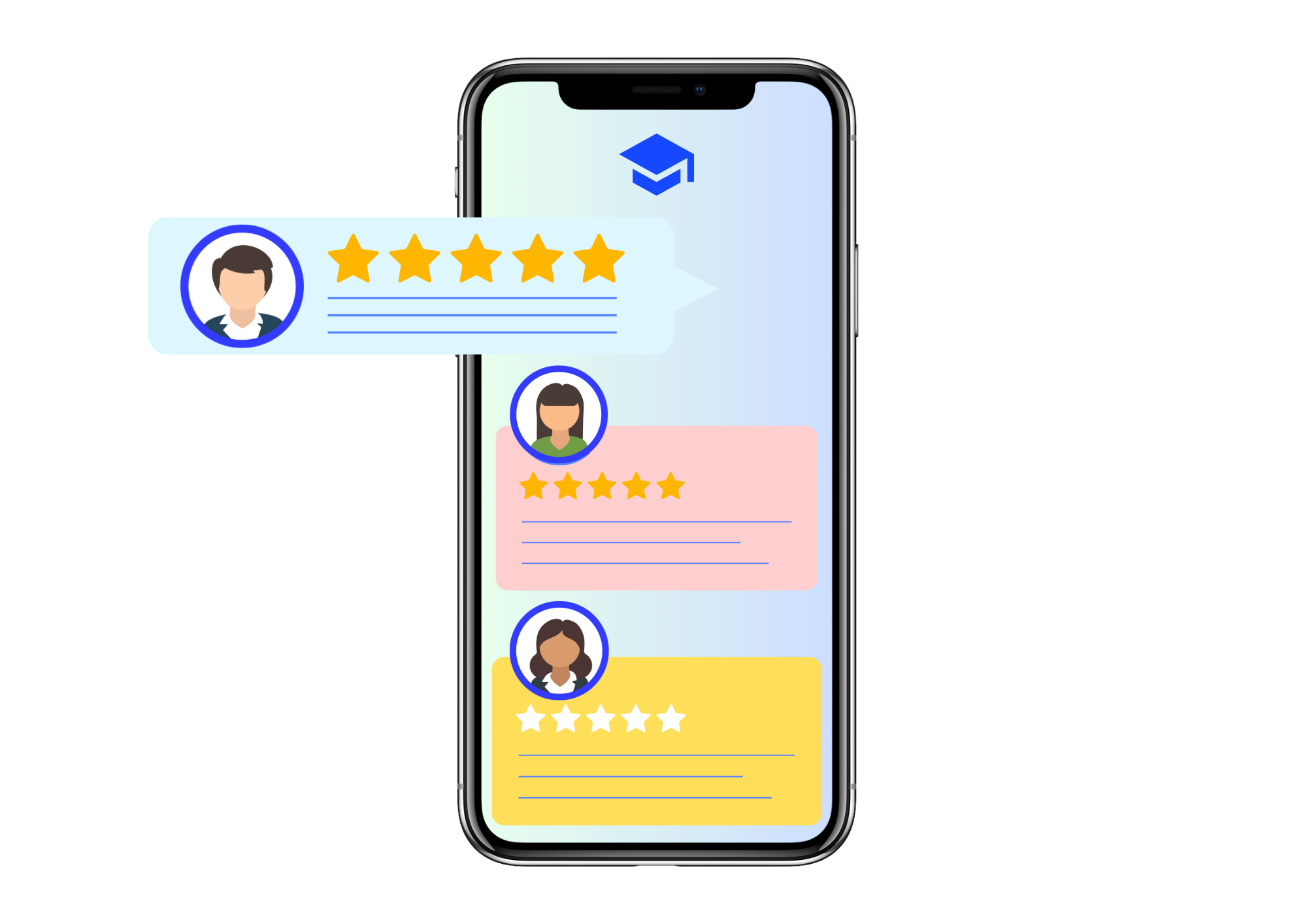 Mobile phone with testimonial icons